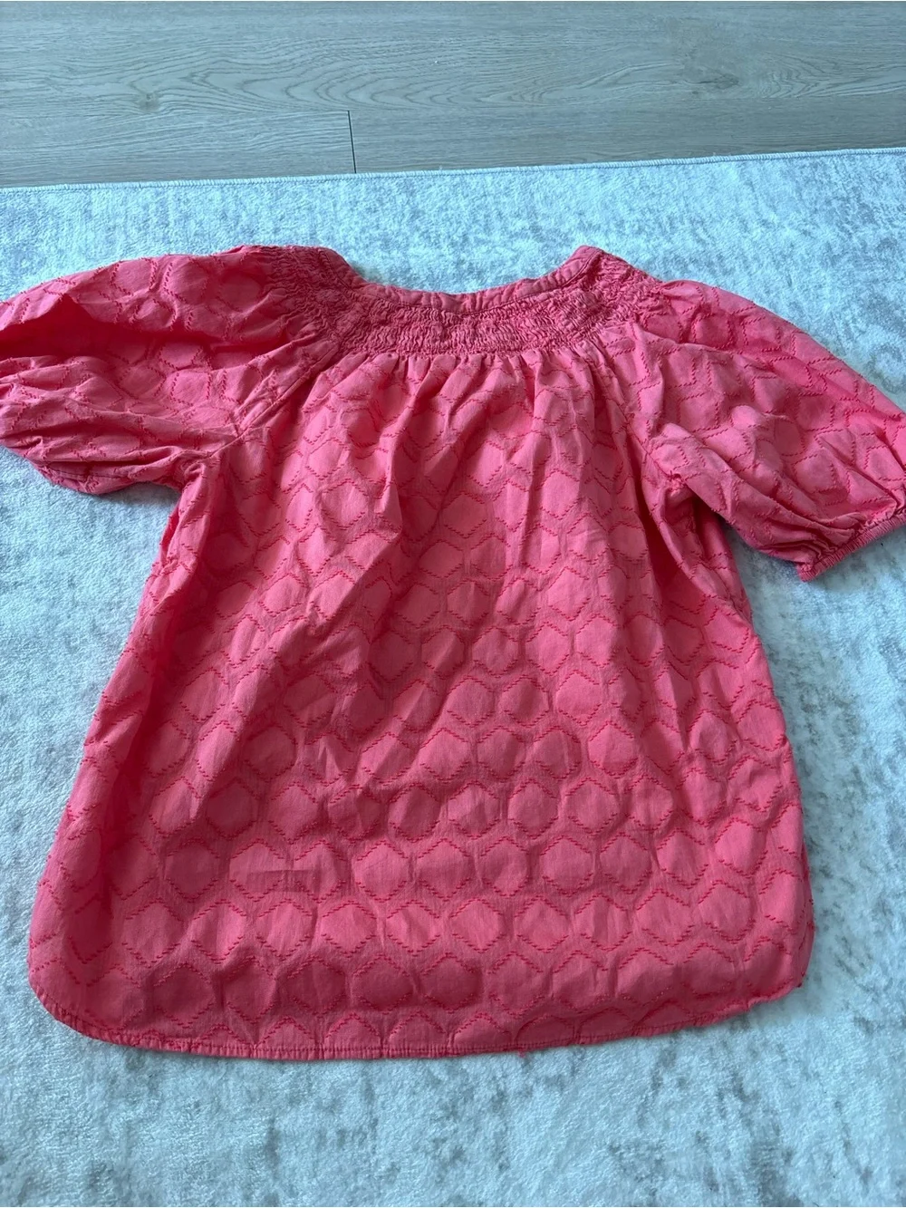 LOFT Coral Smocked Yoke Puff-Sleeve Blouse
